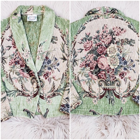 Sugar Street Weavers Jackets & Blazers - Vintage Sugar Street Weavers Tapestry Floral Blazer Sage Green Medium Large